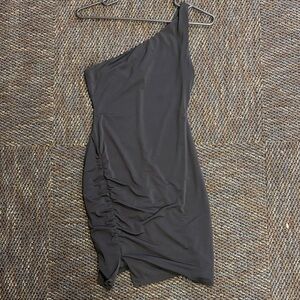 B Darlin Charcoal One-Shoulder Dress